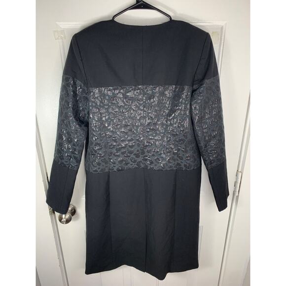 Calvin Klein Womens Black & Shimmering Leopard Print Long Jacket Size 4 - Picture 2 of 7
